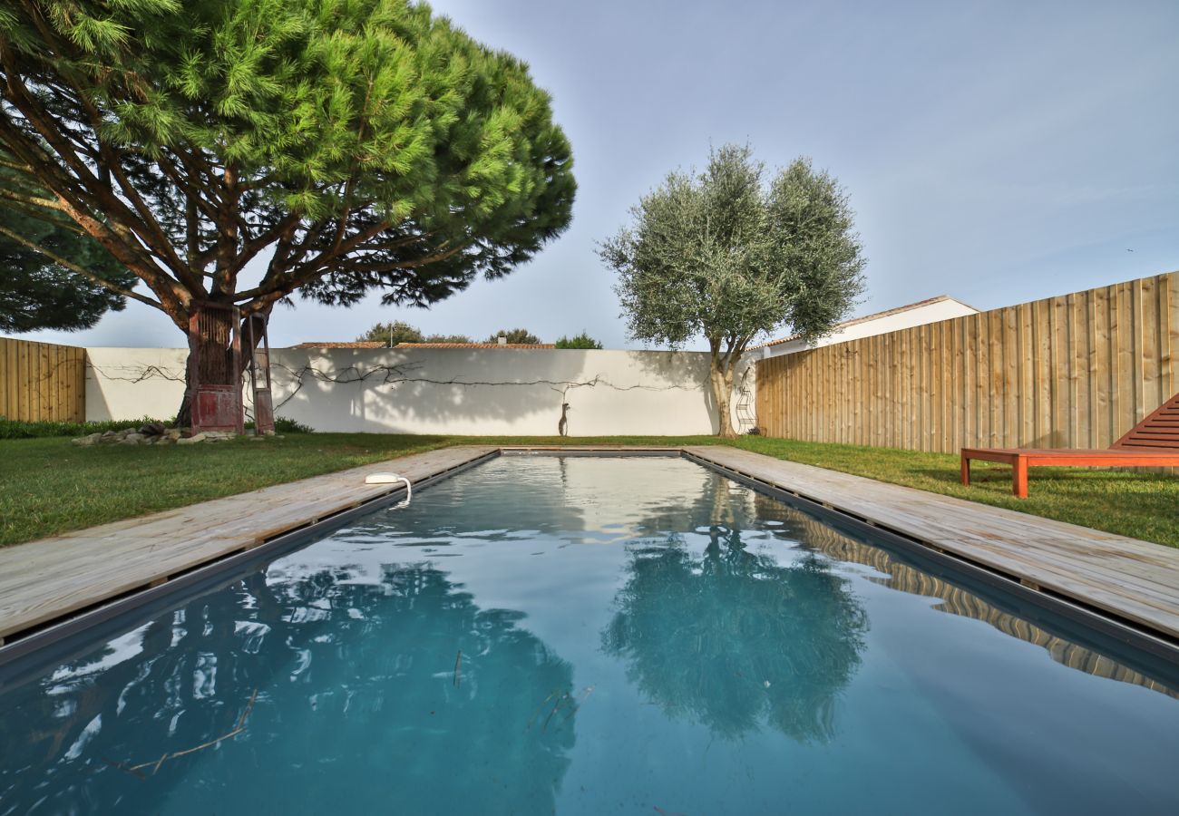The large swimming pool with trees 