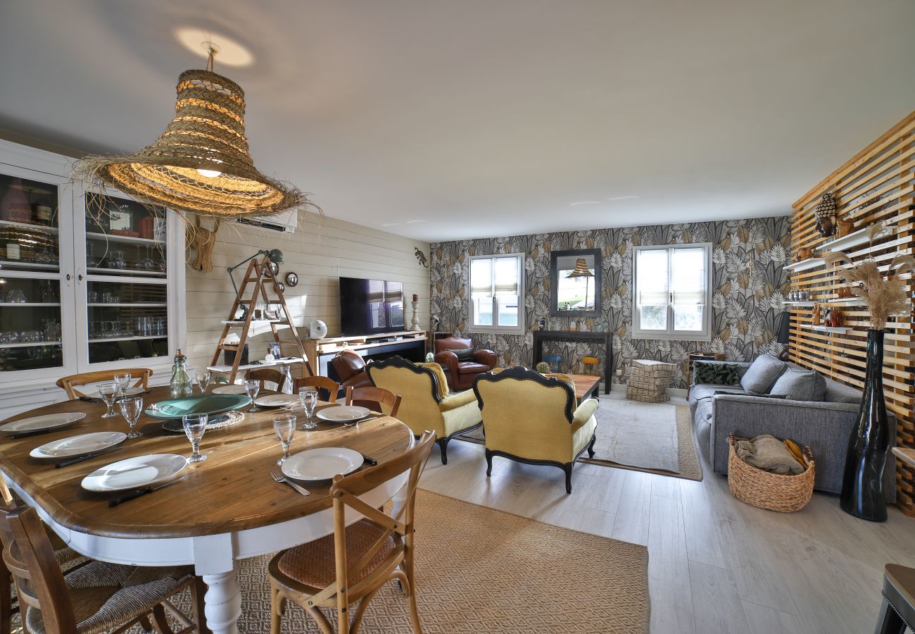 The dining room with large table and chairs 