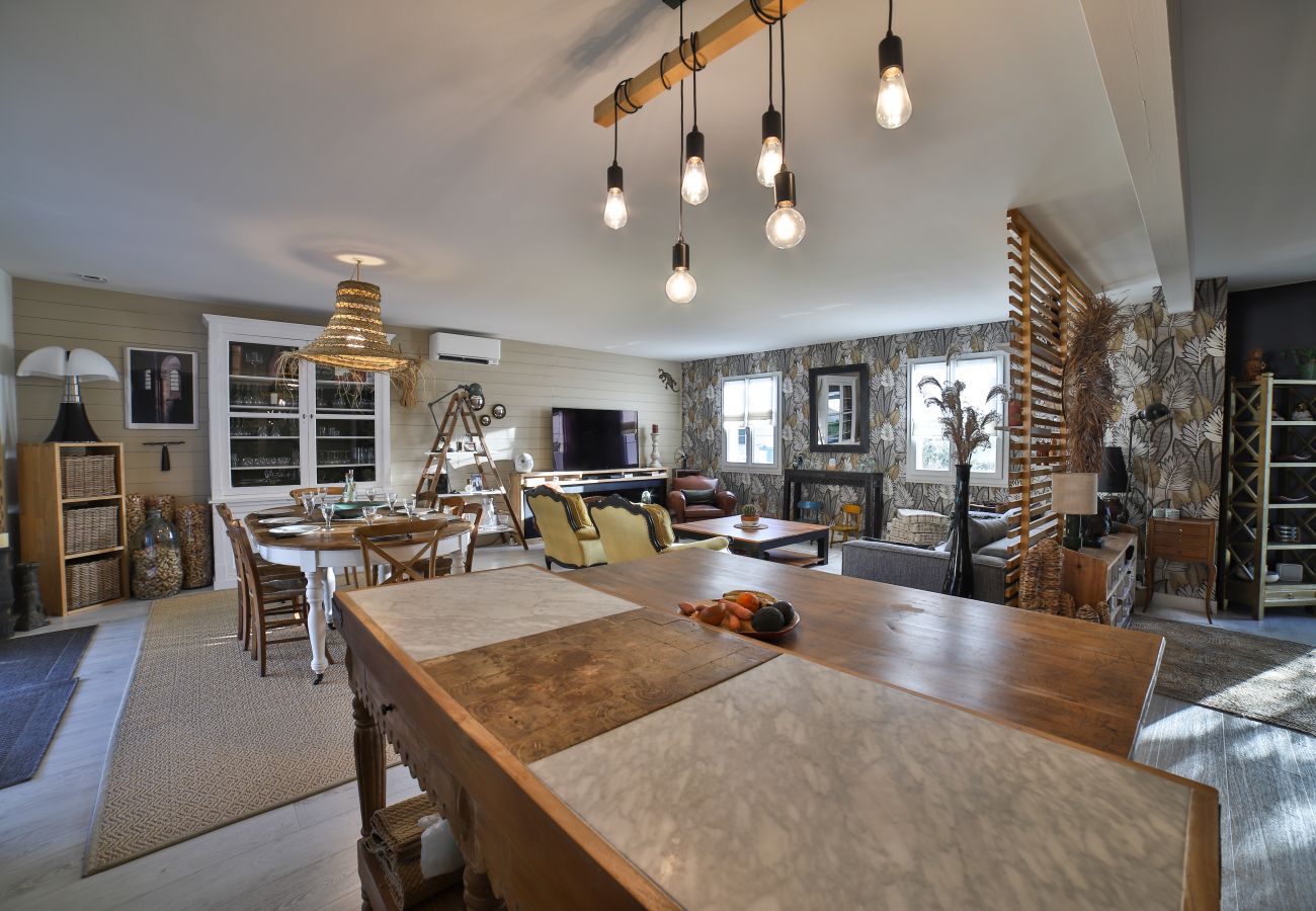 Kitchen open to dining room and living room