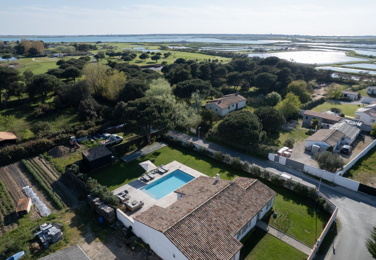 Vue aérienne sur le terrain et la mer